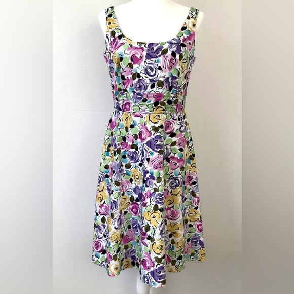 Donna Ricco Multi Color Abstract Floral Flowers Sleeveless Dress - Picture 6 of 10